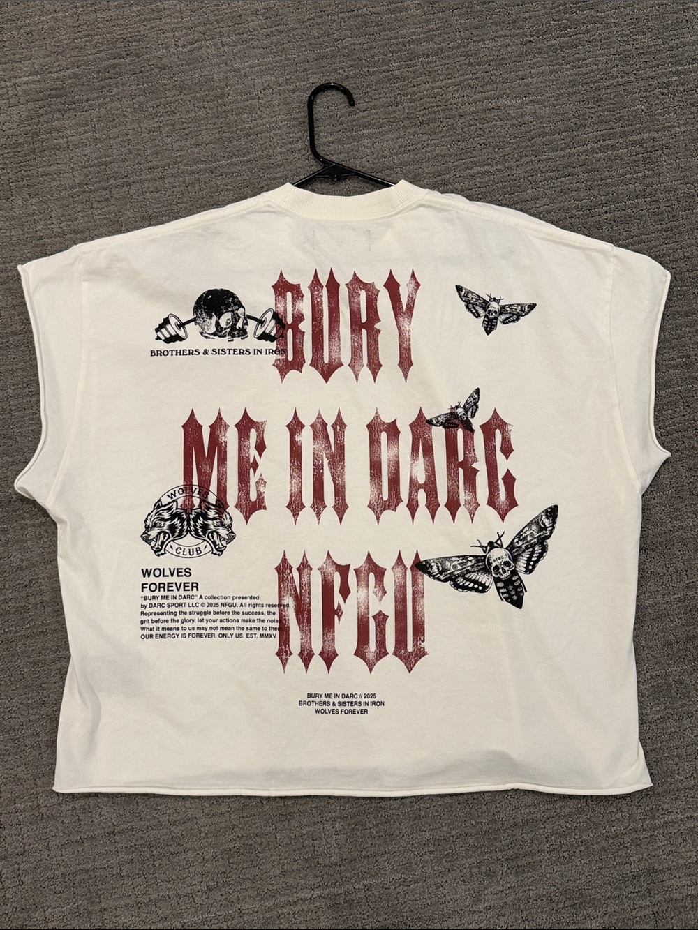 Darc Sport White Short Sleeve Tee with Distressed Red Gothic Print